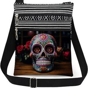 Womens Skull Messenger Bag Crossbody Pouch Zippered Skulls